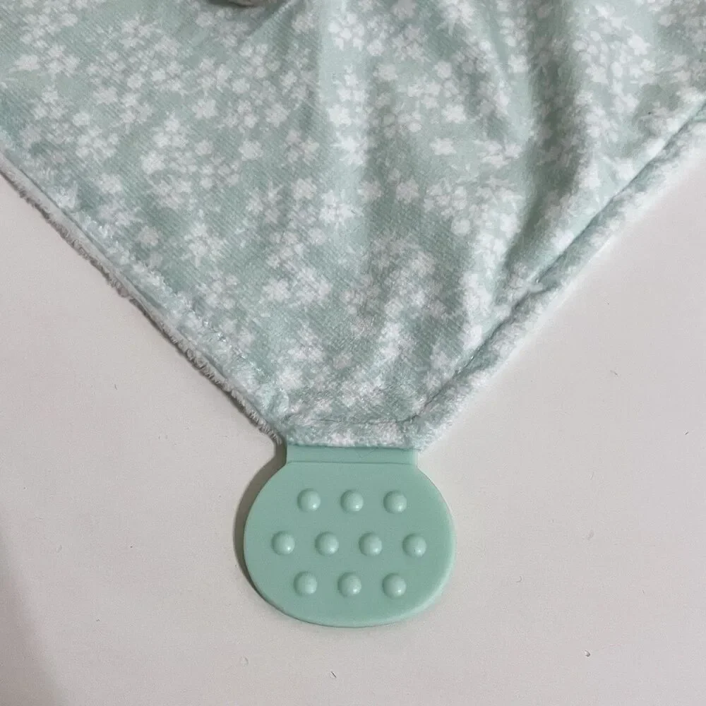 Modern Baby Green Floral Bunny Rabbit Baby Security Blanket Lovey Teether Rattle